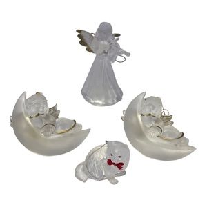 Lucite Angels And Cat Ornaments. Set Of 4